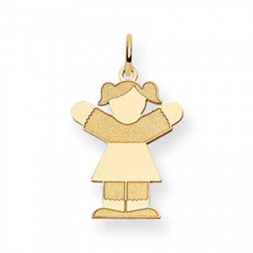 Pigtail Girl Charm in Yellow Gold - 14kt - Mirror Finish - Gorgeous - Women