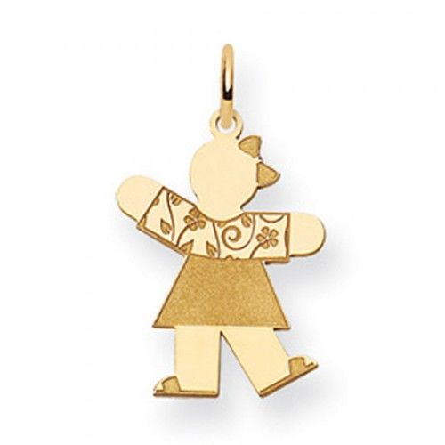 Floral Dress Girl Charm in Yellow Gold - 14kt - Glossy Finish - Bright - Women