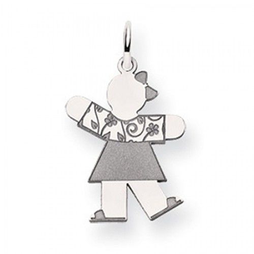 Floral Dress Girl Charm in 14kt White Gold - Polished Finish - Great - Women
