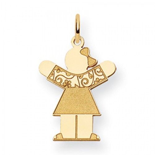 Floral Dress Girl Charm in Yellow Gold - 14kt - Wonderful - Women