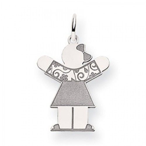Floral Dress Girl Charm in 14kt White Gold - Mirror Finish - Superb - Women