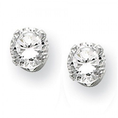 Cubic Zirconia Earrings in Sterling Silver - Friction Backs - Round - Splendid