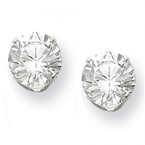 Cubic Zirconia Earrings in Sterling Silver - Pressure Back - Round - Superb