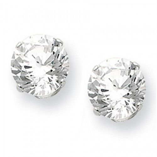 Cubic Zirconia Earrings in Sterling Silver - Butterfly Back - Round - Wonderful