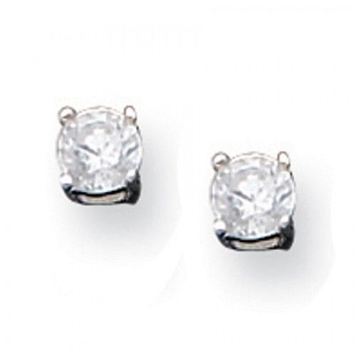 Cubic Zirconia Earrings in Sterling Silver - Post W/ Back - Round - Glamorous