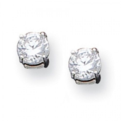 Cubic Zirconia Earrings in Sterling Silver - Pressure Backs - Round - Fetching