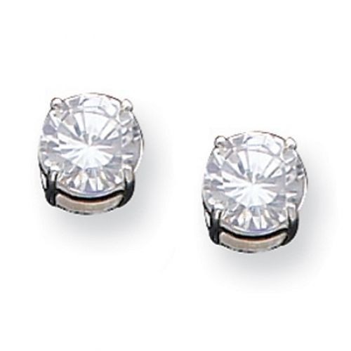 Cubic Zirconia Earrings in Sterling Silver - Post with Backs - Round - Pleasant