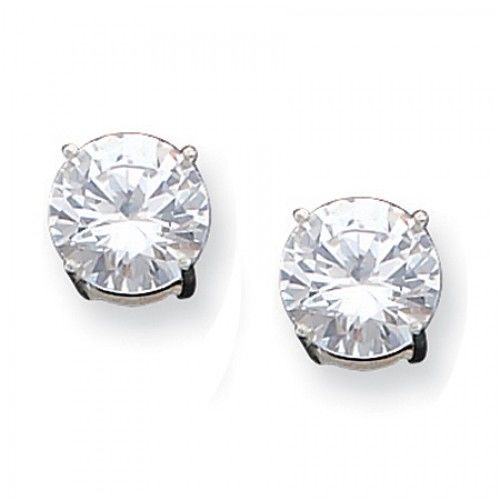 Cubic Zirconia Earrings in Sterling Silver - Pressure Back - Round - Tempting