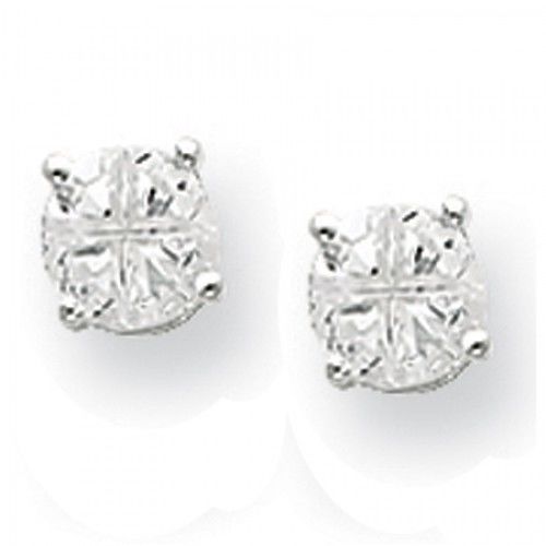 Cubic Zirconia Earrings in Sterling Silver - Friction Backs - Round - Bright