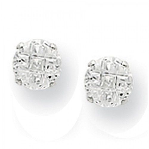 Cubic Zirconia Earrings in Sterling Silver - Pressure Backs - Round - Impressive
