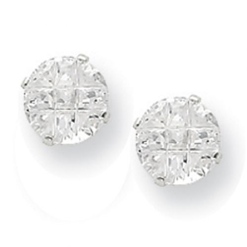 Cubic Zirconia Earrings in Sterling Silver - Post with Backs - Round - Superb