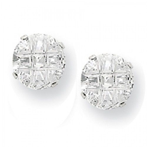Cubic Zirconia Earrings in Sterling Silver - Friction Backs - Round - Shapely