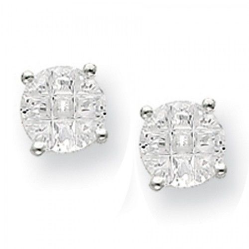 Cubic Zirconia Earrings in Sterling Silver - Friction Back - Round - Brilliant
