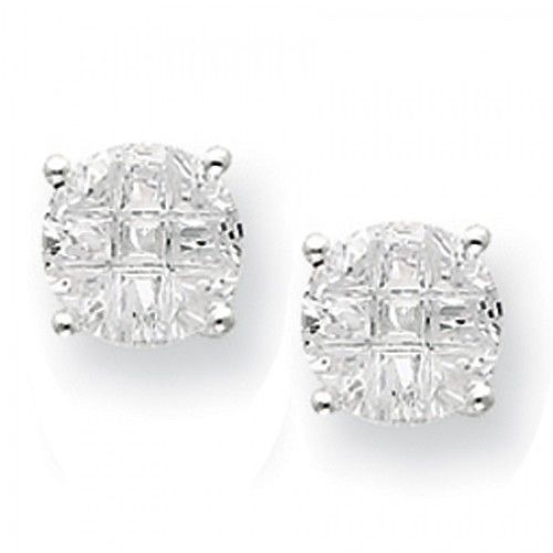 Cubic Zirconia Earrings in Sterling Silver - Post W/ Back - Round - Outstanding