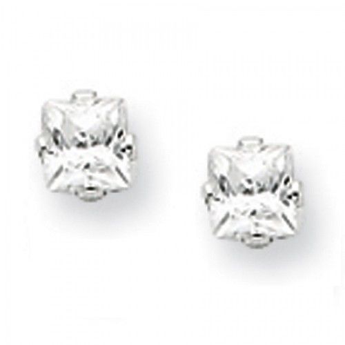 Sterling Silver Unisex Classy Cubic Zirconia Stud Earrings - 3mm
