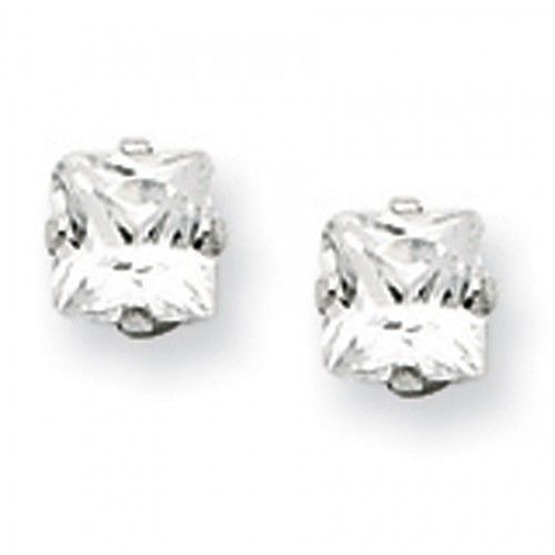 Sterling Silver Unisex White Cubic Zirconia Stud Earrings - 4mm