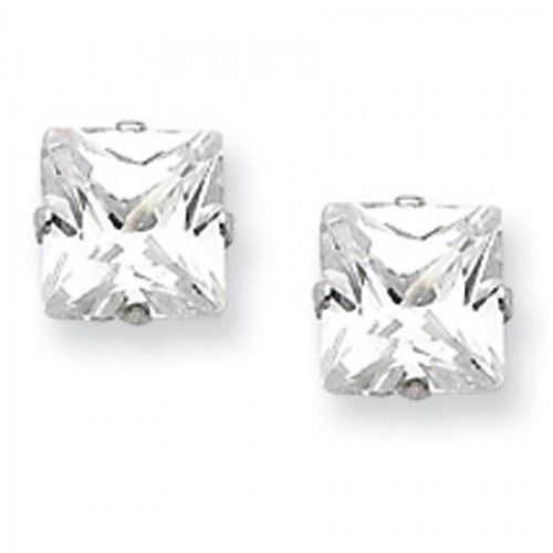 Cubic Zirconia Earrings in Sterling Silver - Pressure Back - Princess - Dazzling