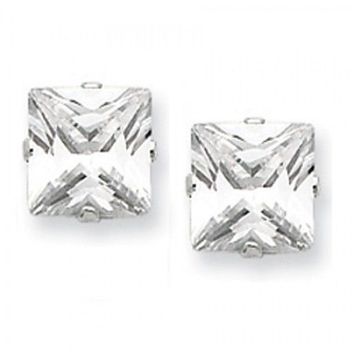 Cubic Zirconia Earrings in Sterling Silver - Princess Shape - Butterfly Back