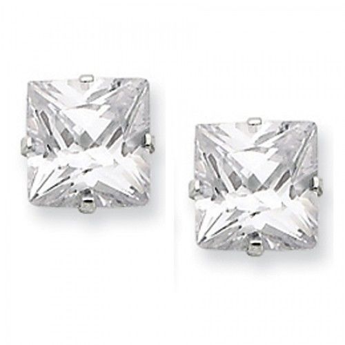 Cubic Zirconia Earrings in Sterling Silver - Post with Back - Princess - Divine