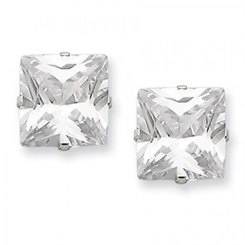 Cubic Zirconia Earrings in Sterling Silver - Post W/ Back - Princess - Enticing