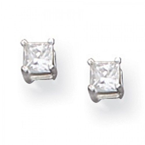 Cubic Zirconia Earrings in Sterling Silver - Princess - Pressure Backs