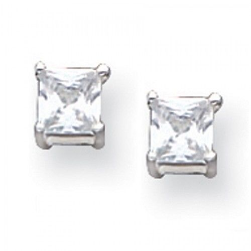 Cubic Zirconia Earrings in Sterling Silver - Butterfly Backs - Princess