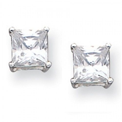 Cubic Zirconia Earrings in Sterling Silver - Princess - Friction Backs