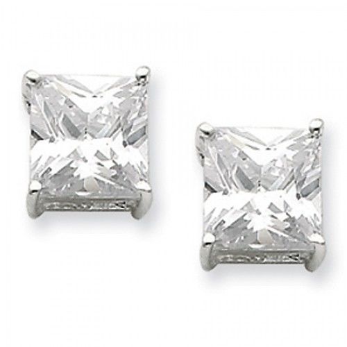 Cubic Zirconia Earrings in Sterling Silver - Pressure Back - Princess - Grand
