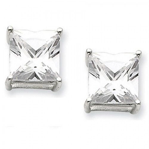 Cubic Zirconia Earrings in Sterling Silver - Butterfly Back - Princess - Ideal
