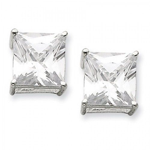 Cubic Zirconia Earrings in Sterling Silver - Post with Back - Princess