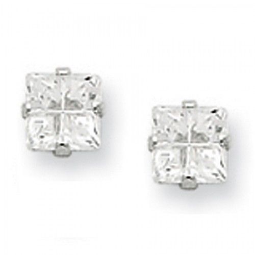 Cubic Zirconia Earrings in Sterling Silver - Friction Back - Princess
