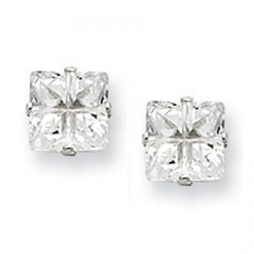 Cubic Zirconia Earrings in Sterling Silver - Post W/ Back - Princess - Nice
