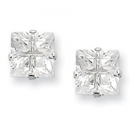 Cubic Zirconia Earrings in Sterling Silver - Pressure Backs - Princess
