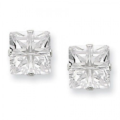 Cubic Zirconia Earrings in Sterling Silver - Butterfly Backs - Princess - Pretty