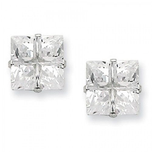 Cubic Zirconia Earrings in Sterling Silver - Post with Backs - Princess