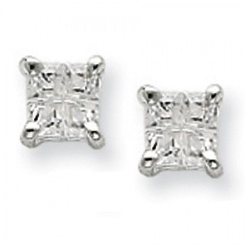 Cubic Zirconia Earrings in Sterling Silver - Post W/ Backs - Princess - Shapely