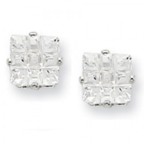 Cubic Zirconia Earrings in Sterling Silver - Pressure Backs - Princess Shape