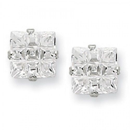 Cubic Zirconia Earrings in Sterling Silver - Princess Shape - Butterfly Backs