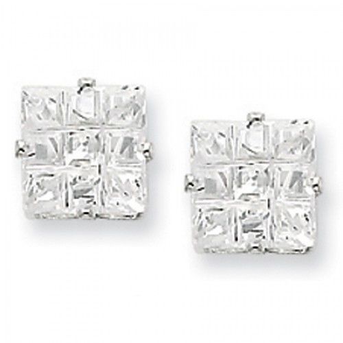 Cubic Zirconia Earrings in Sterling Silver - Post with Backs - Princess Shape