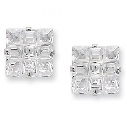 Cubic Zirconia Earrings in Sterling Silver - Pressure Back - Princess Shape