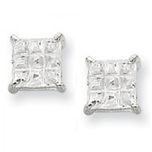 Cubic Zirconia Earrings in Sterling Silver - Princess - Butterfly Back - Pretty