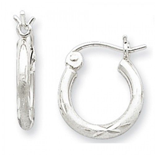 Sterling Silver Diamond-Cut Flower Hoop Earrings - 2mm