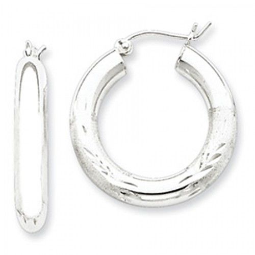 Round Earrings - Hoop in Sterling Silver - Notched W/ Post - Women - Lovely