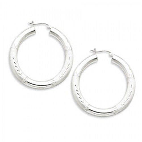 Sterling Silver Women'S Hoop Earrings Diamond-Cut Vine Design - 5mm