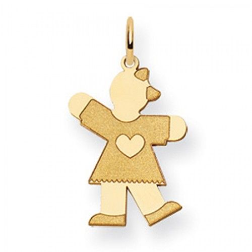 Heart Girl Charm in Yellow Gold - 14kt - Mirror Polish - Riveting - Women