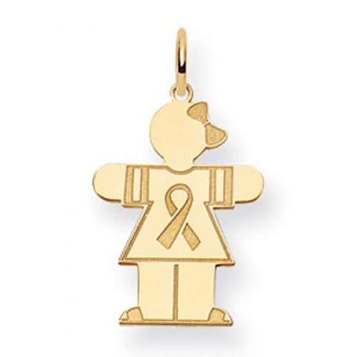 Breast Cancer Ribbon Girl Charm in Yellow Gold - 14kt - Flattering - Women