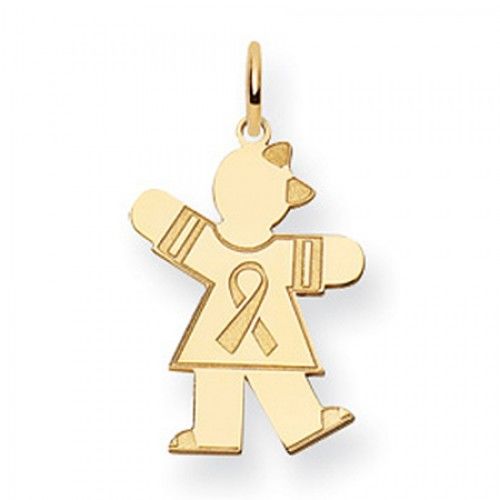 Breast Cancer Ribbon Girl Charm in Yellow Gold - 14kt - Cute - Women