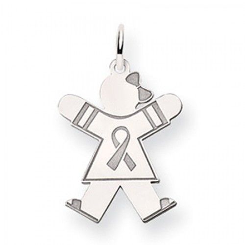 Breast Cancer Ribbon Girl Charm in 14kt White Gold - Bright - Women