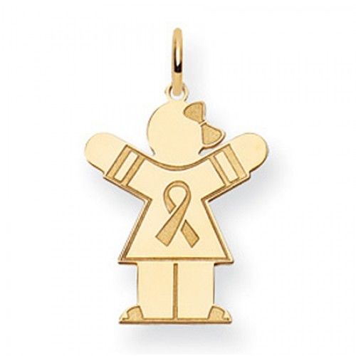 Breast Cancer Ribbon Girl Charm in Yellow Gold - 14kt - Ideal - Women