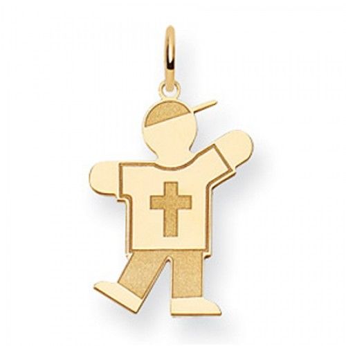 Cross Boy Charm in Yellow Gold - 14kt - Mirror Finish - Tasteful - Women